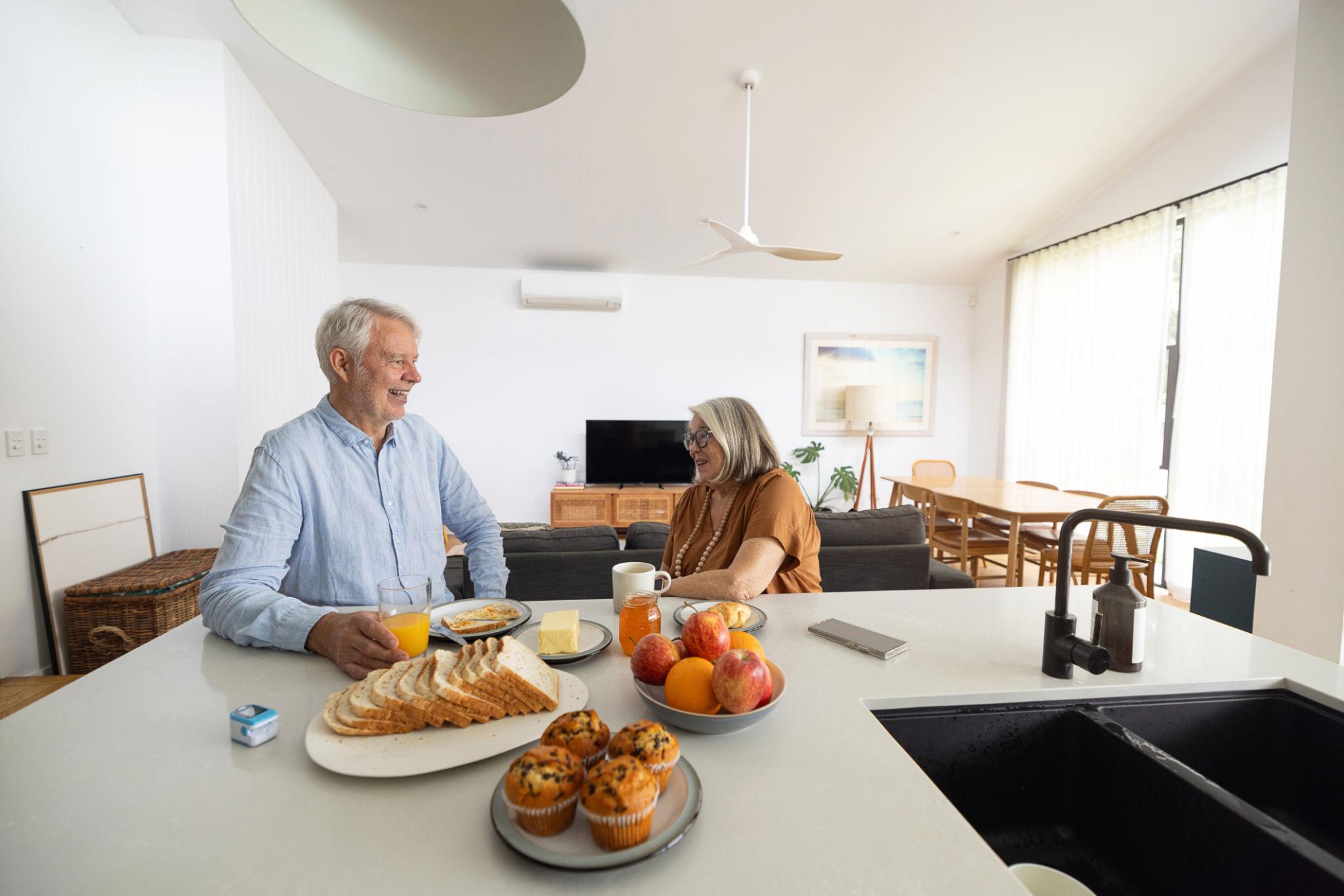 Older parent enjoying independent living in a comfortable home